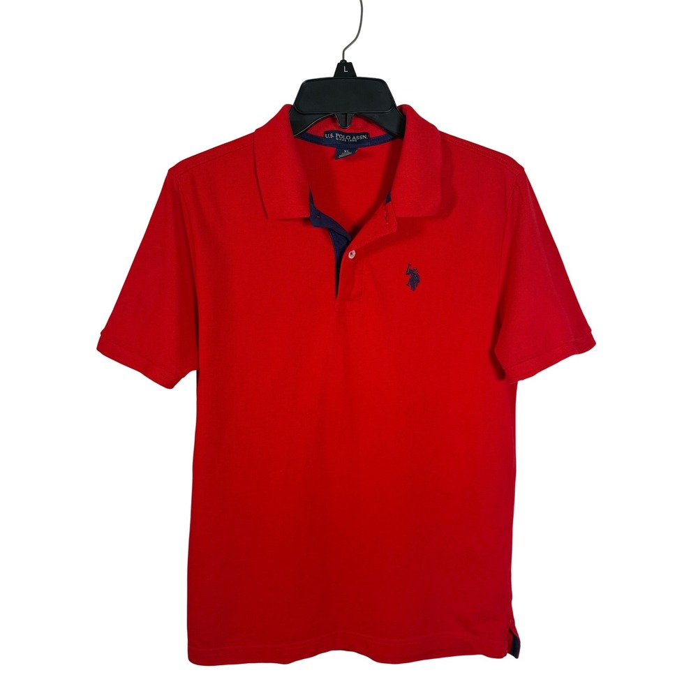 US Polo Assn Kids Boys Red Short Sleeve Pique Polo Shirt Size XL 18/20 Navy Logo